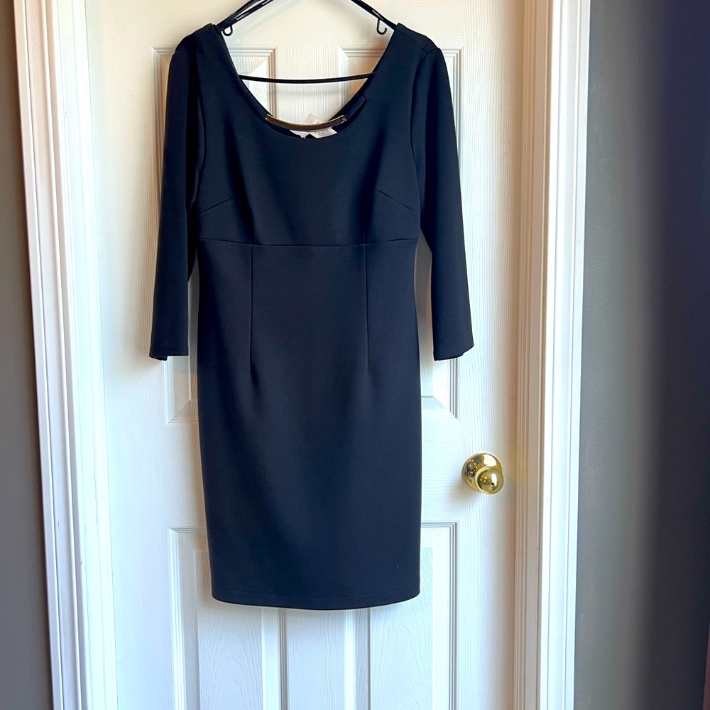 NWOT Laundry By Shelli Segal Black Sheath Dress 3/4 Sleeve Scoop Neck